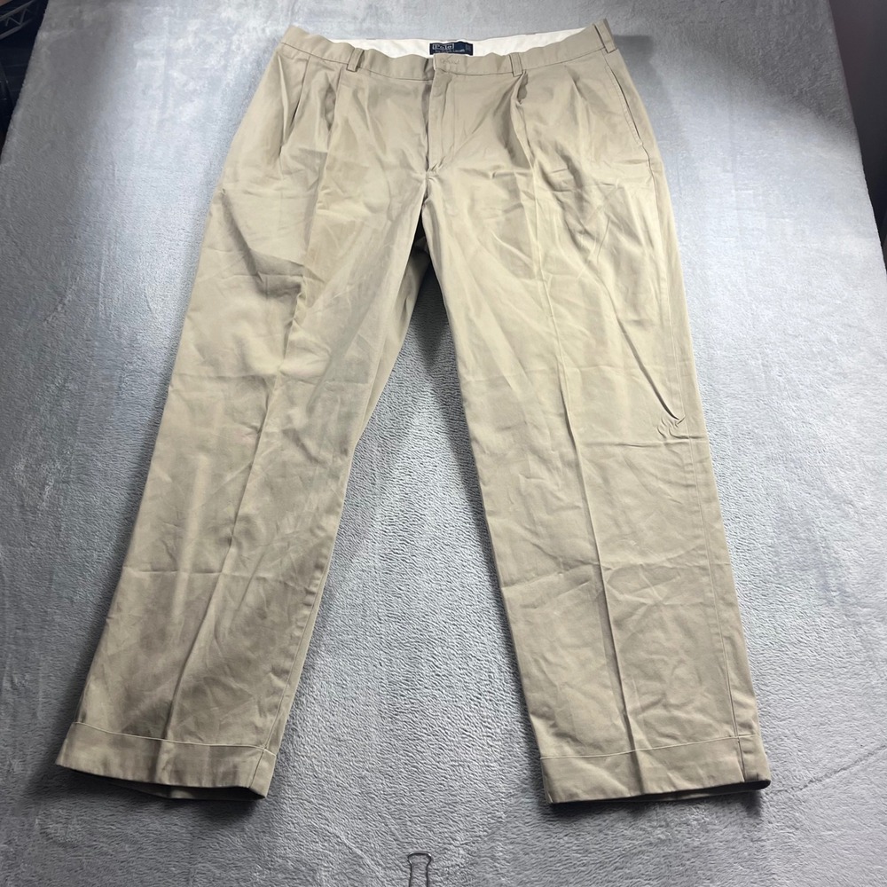 Polo Ralph Lauren Hammond Pant Mens 40x30 Tan Khaki Pleated Cuffed Chinos